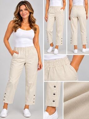 Quacker Factory Khaki Elastic Waist Crop Pants ✨ Size M